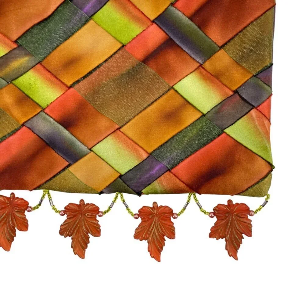 Courtney Taylor Satin Woven Acrylic Leaf Fall Art to Wear Mini Purse Satchel - Picture 2 of 8